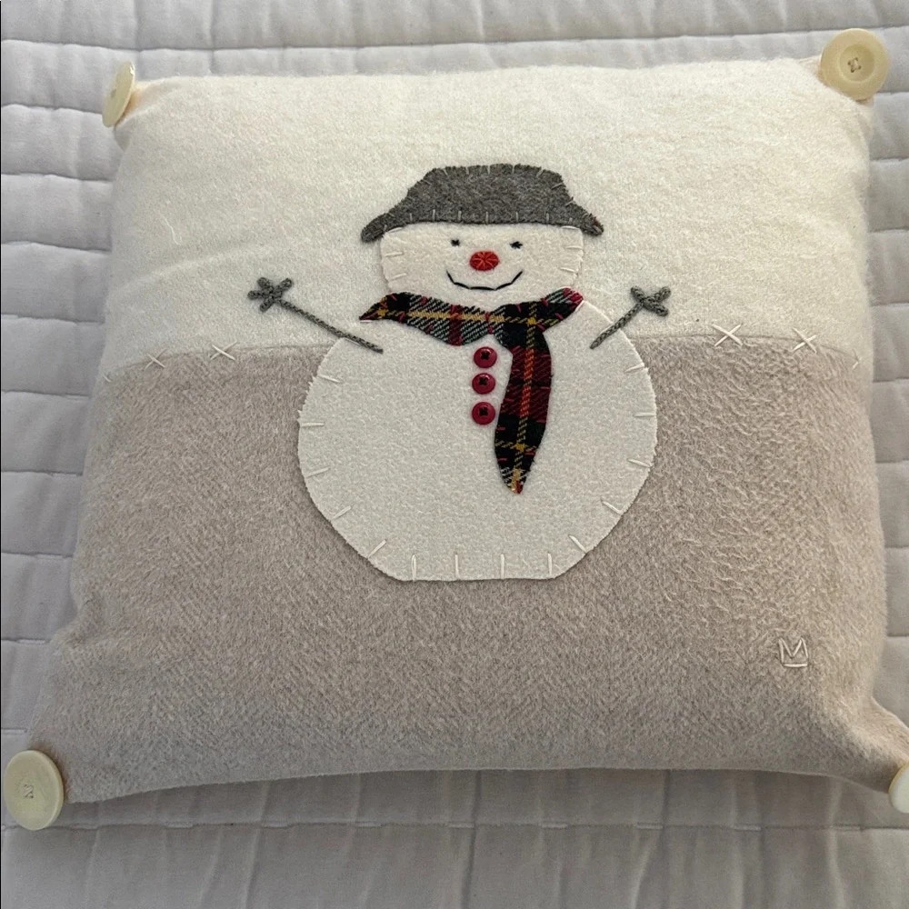Crate&Barrel Cozy Snowman Holiday Pillow *New